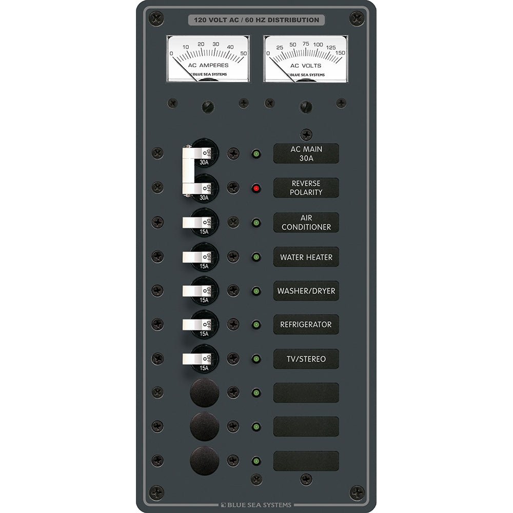 Blue Sea 8074 AC Main +8 Positions Toggle Circuit Breaker Panel - White Switches [8074] - Houseboatparts.com