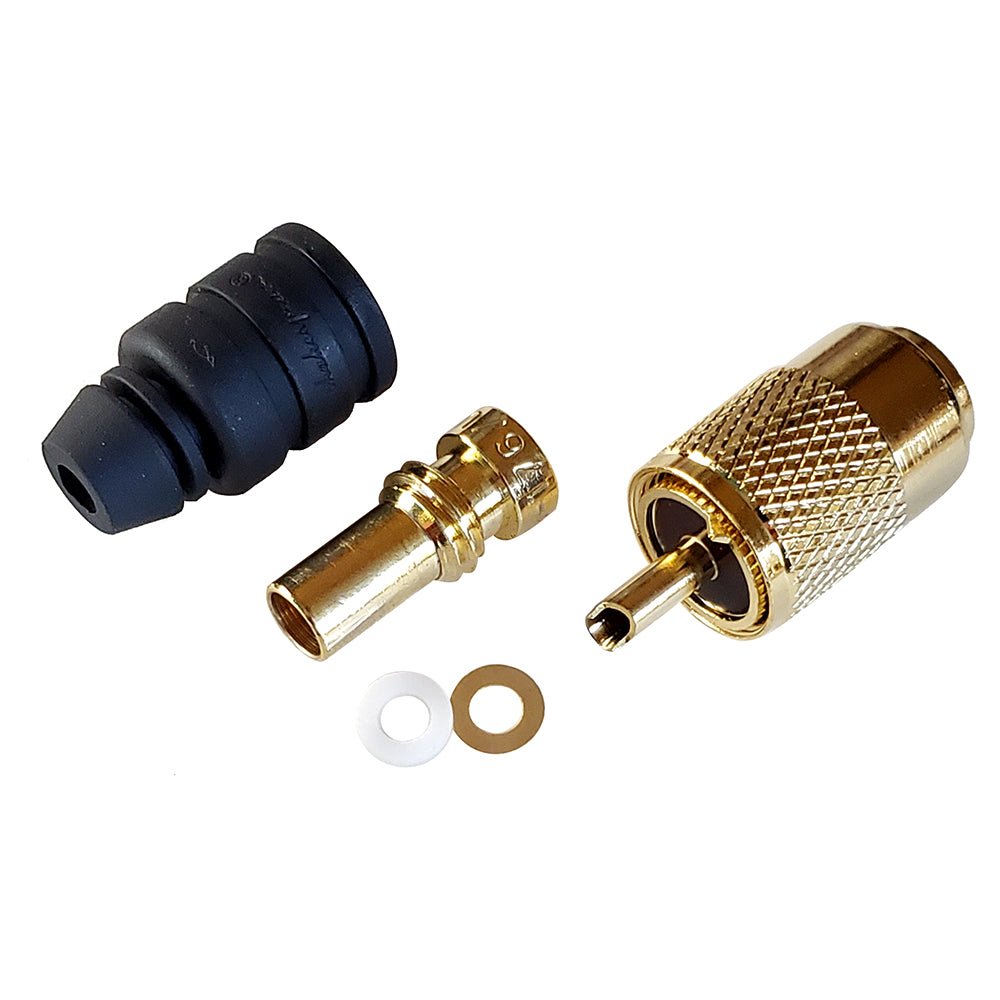 Shakespeare PL-259-58-G Gold Solder-Type Connector w/UG175 Adapter & DooDad Cable Strain Relief f/RG-58x [PL-259-58-G] - Houseboatparts.com