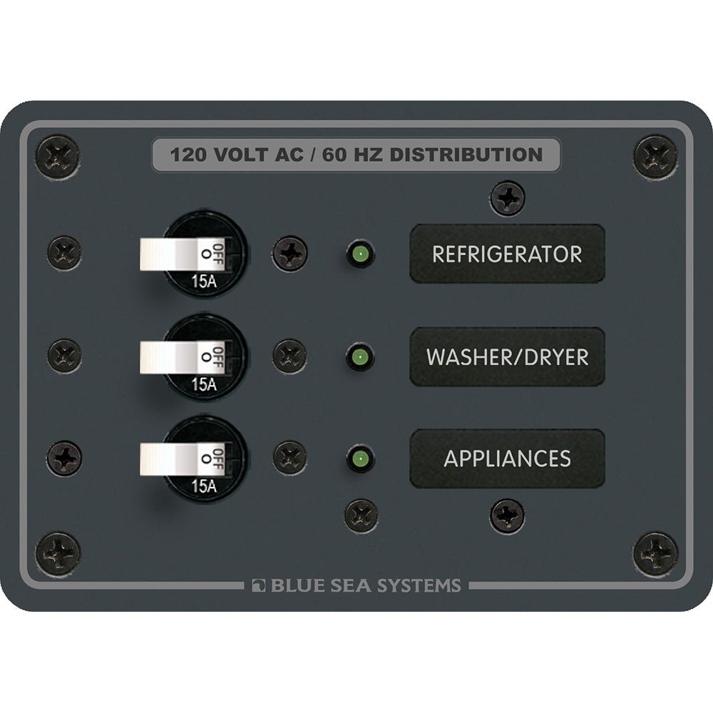 Blue Sea 8058 AC 3 Position Toggle Circuit Breaker Panel - White Switches [8058] - Houseboatparts.com