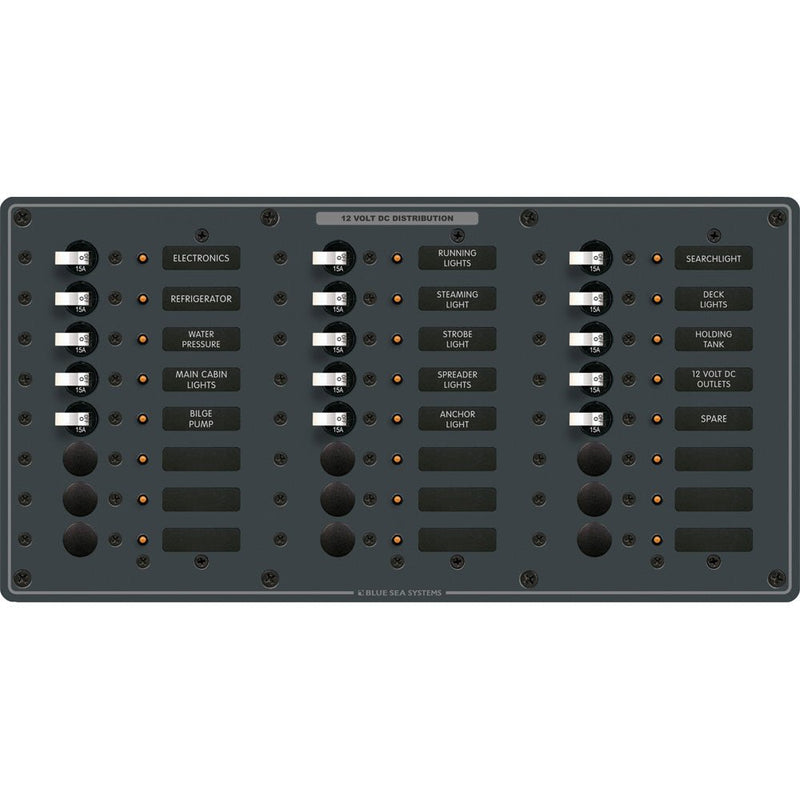 Blue Sea 8264 Traditional Metal DC Panel - 24 Positions [8264] - Houseboatparts.com