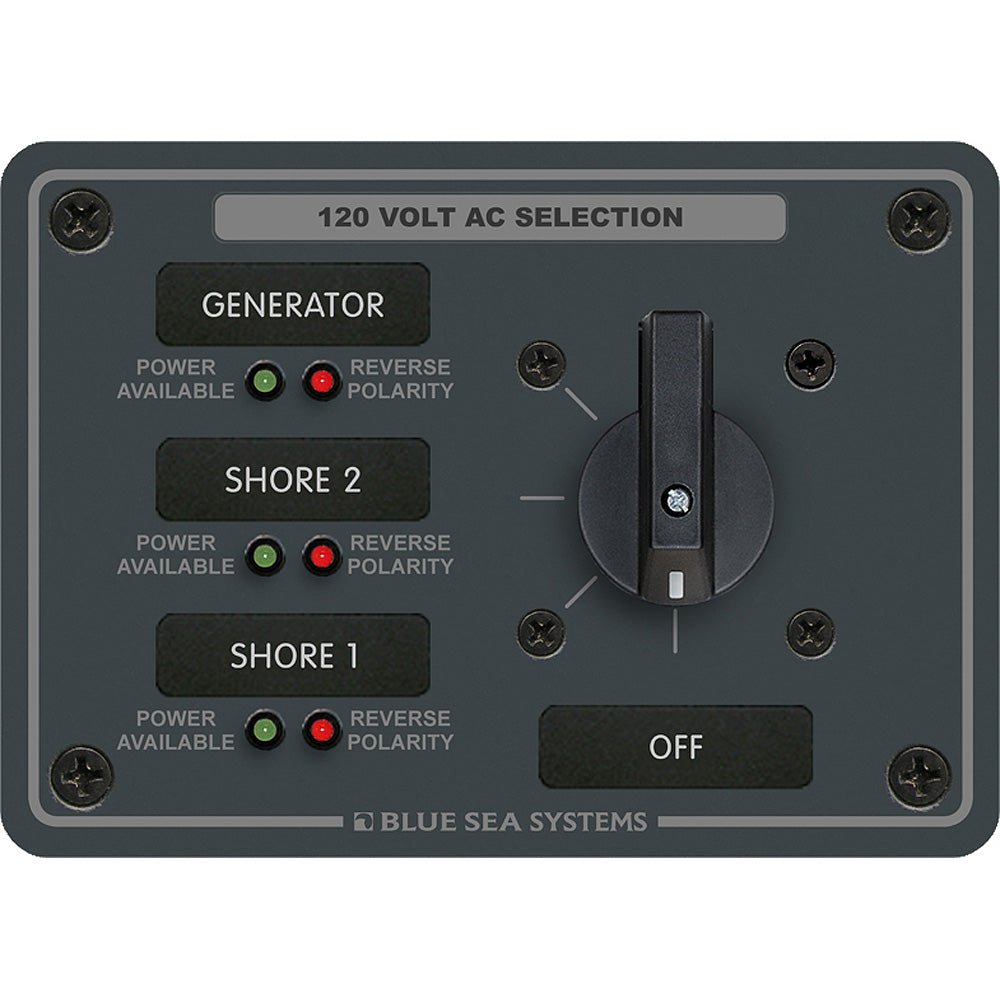 Blue Sea 8366 AC Rotary Switch Panel 30 Ampere 3 Positions + OFF, 2 Pole [8366] - Houseboatparts.com