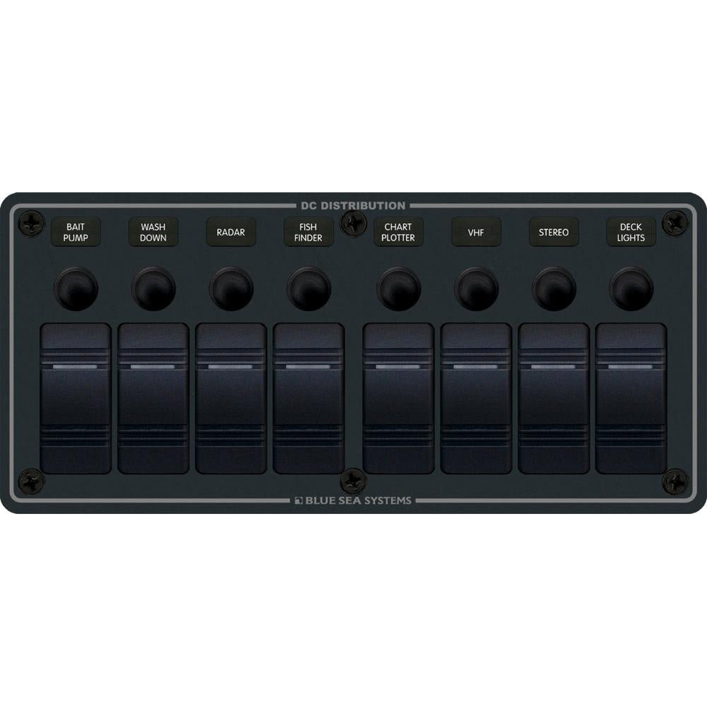 Blue Sea 8371 Water Resistant Panel - 8 Position - Black - Horizontal Mount [8371] - Houseboatparts.com