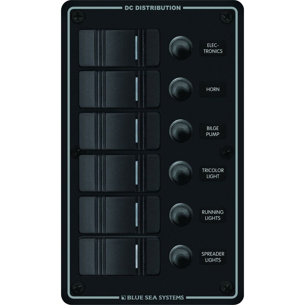 Blue Sea 8373 Water Resistant 6 Position - Black - Vertical Mount Panel [8373] - Houseboatparts.com