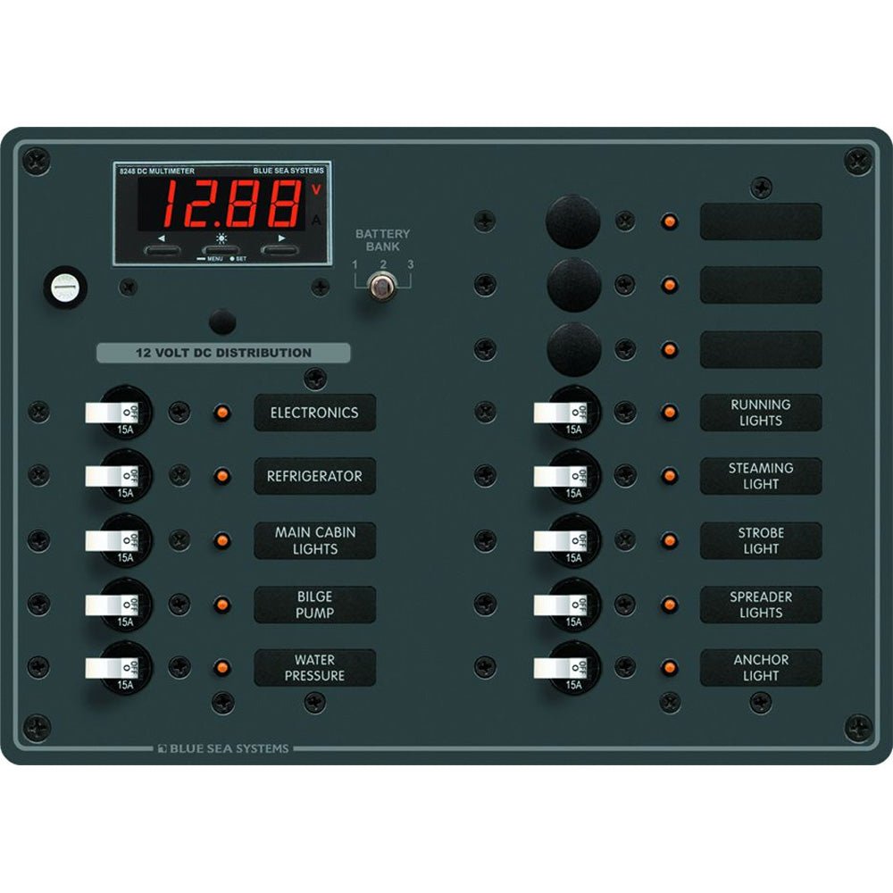 Blue Sea 8403 DC Panel 13 Position w/ Multimeter [8403] - Houseboatparts.com