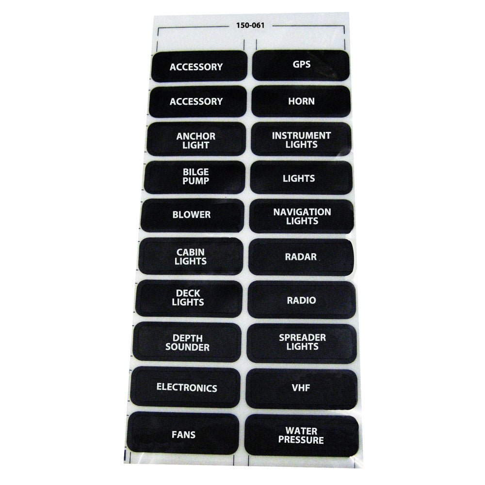 Paneltronics DC-20 Assorted Label Sheet [150-061] - Houseboatparts.com