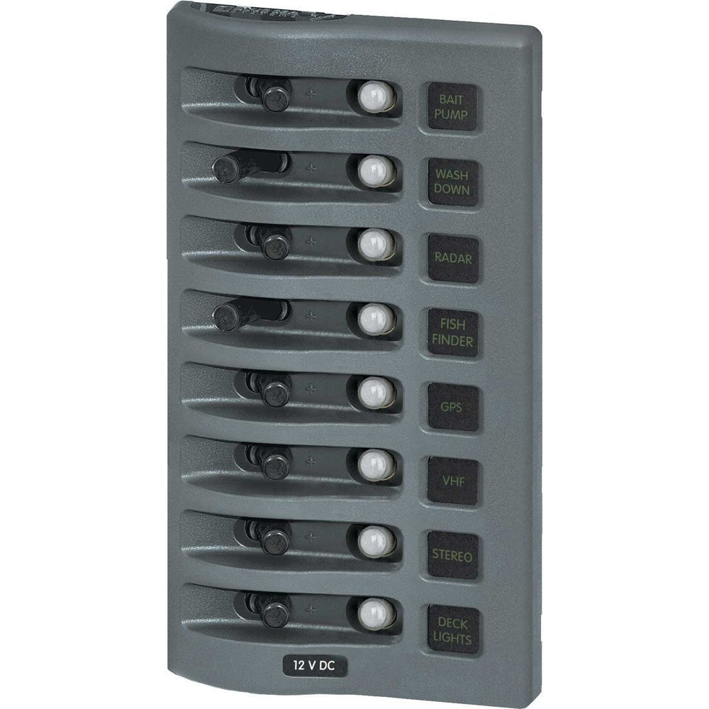 Blue Sea 4378 WeatherDeck Water Resistant Circuit Breaker Panel - 8 Position - Grey [4378] - Houseboatparts.com