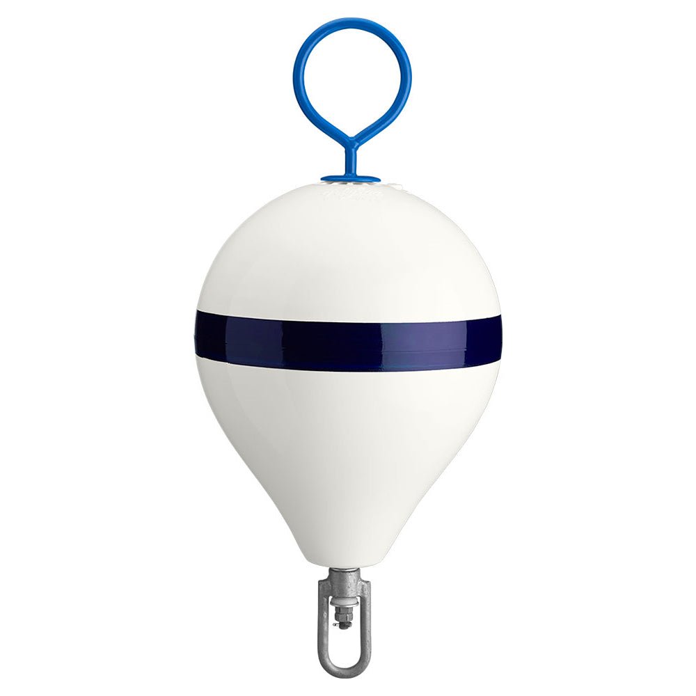 Polyform 13.5" CM Mooring Buoy w/Steel Iron - White Blue Stripe [CM-2 WH-STR] - Houseboatparts.com