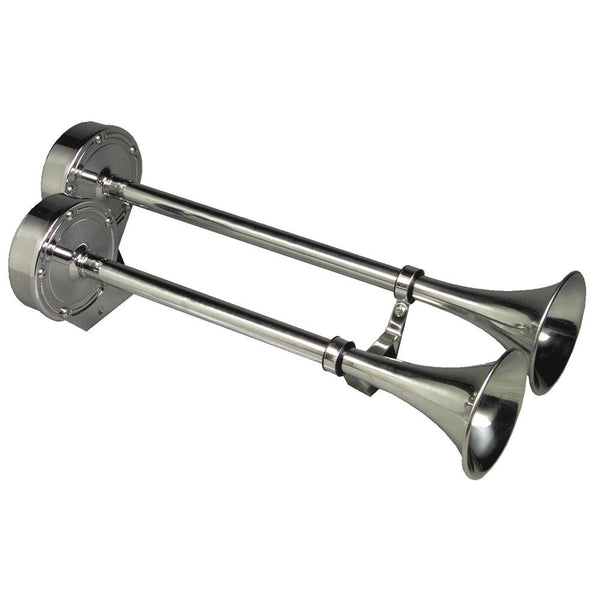 Schmitt Marine Deluxe All-Stainless Dual Trumpet Horn - 12V [10028] - Houseboatparts.com