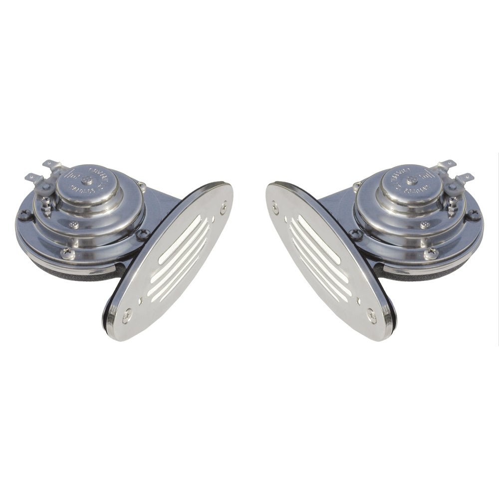 Schmitt Marine Mini Stainless Steel Dual Drop-In Horn w/Stainless Steel Grills High Low Pitch [10055] - Houseboatparts.com