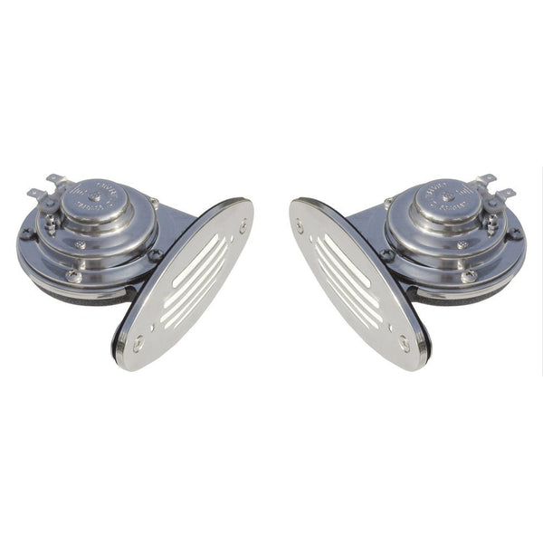 Schmitt Marine Mini Stainless Steel Dual Drop-In Horn w/Stainless Steel Grills High Low Pitch [10055] - Houseboatparts.com