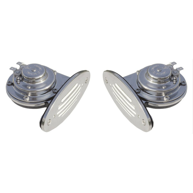 Schmitt Marine Mini Stainless Steel Dual Drop-In Horn w/Stainless Steel Grills High Low Pitch [10055] - Houseboatparts.com