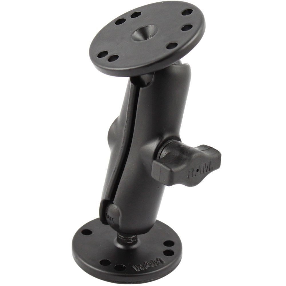 RAM Mount 1" Ball Double Socket Arm w/2 2.5" Round Bases - AMPS Hole Pattern [RAM-B-101U] - Houseboatparts.com