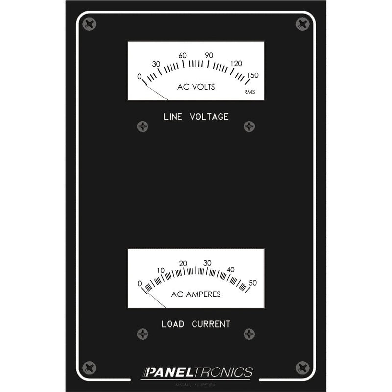Paneltronics Standard Panel AC Meter - 0-150 AC Voltmeter & 0-50Amp Ammeter [9982304B] - Houseboatparts.com