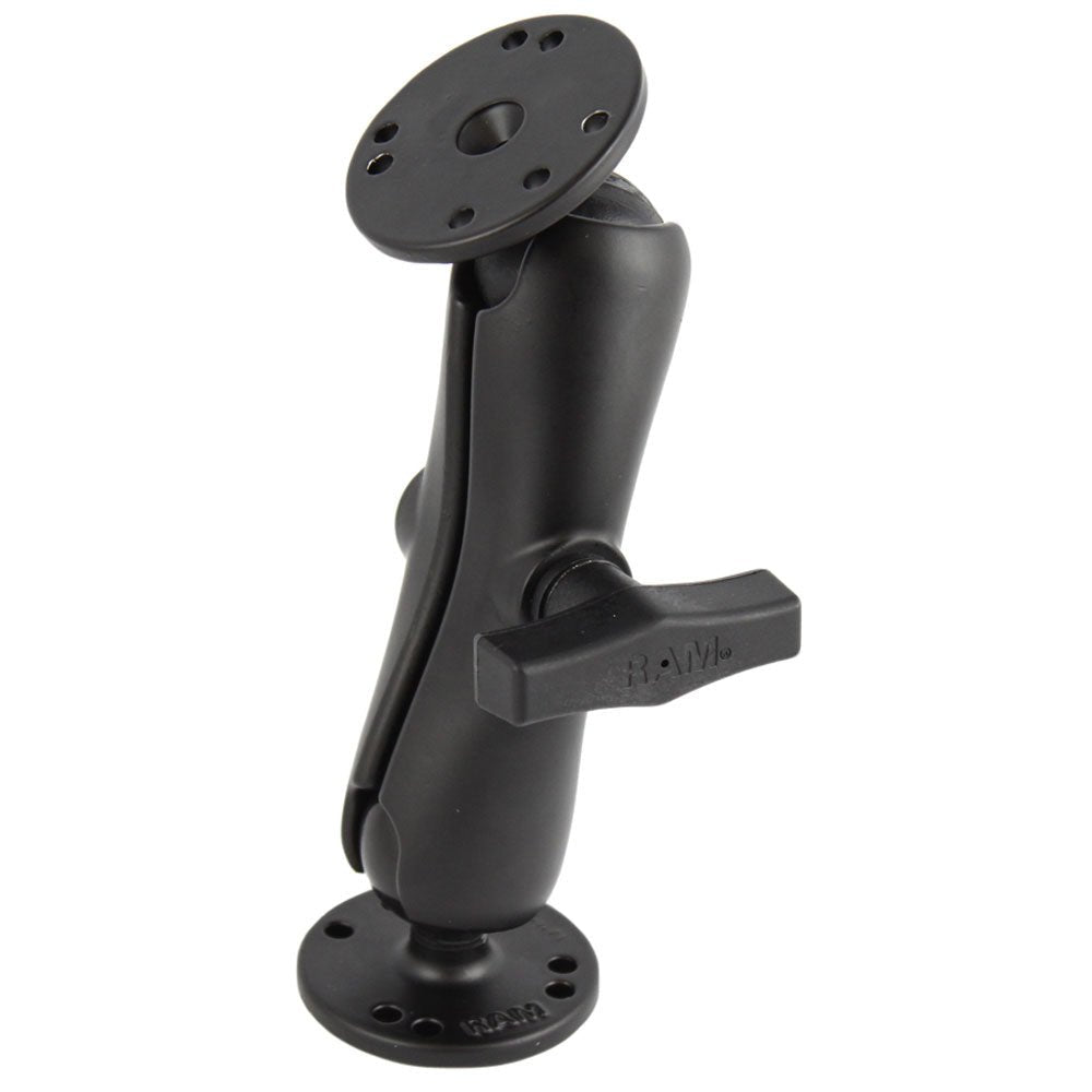 RAM Mount 1.5" Ball Double Socket Arm w/2 2.5" Round Bases - AMPs Pattern [RAM-101U] - Houseboatparts.com