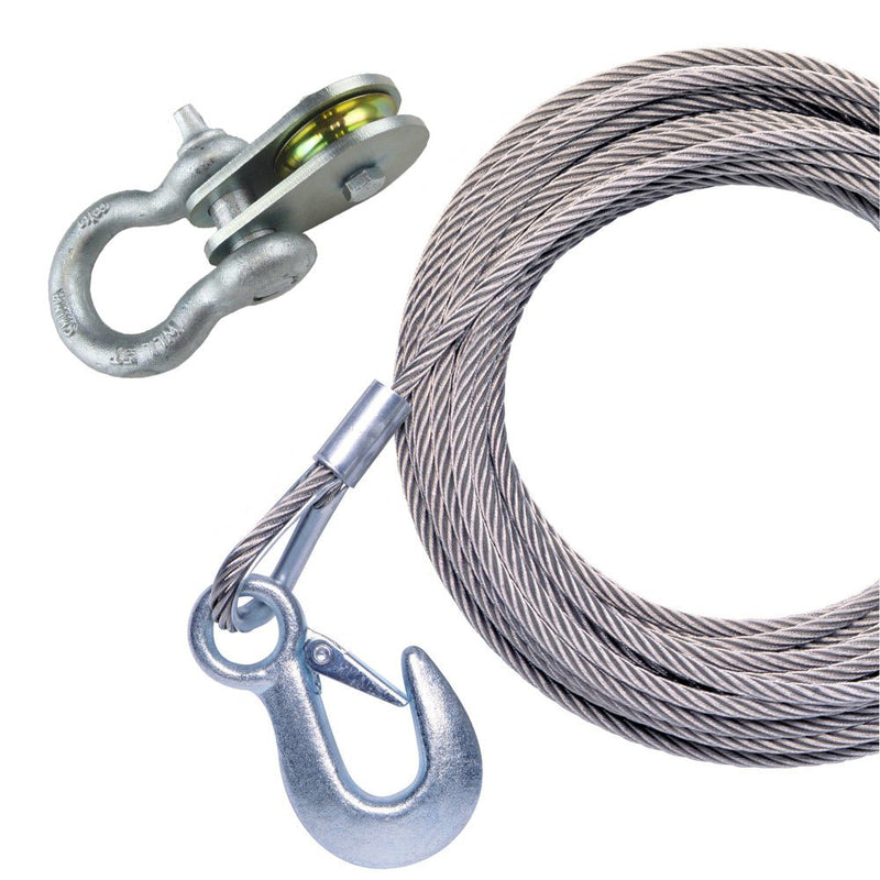 Powerwinch 50' x 7/32" Stainless Steel Universal Premium Replacement Galvanized Cable w/Pulley Block [P1096600AJ] - Houseboatparts.com