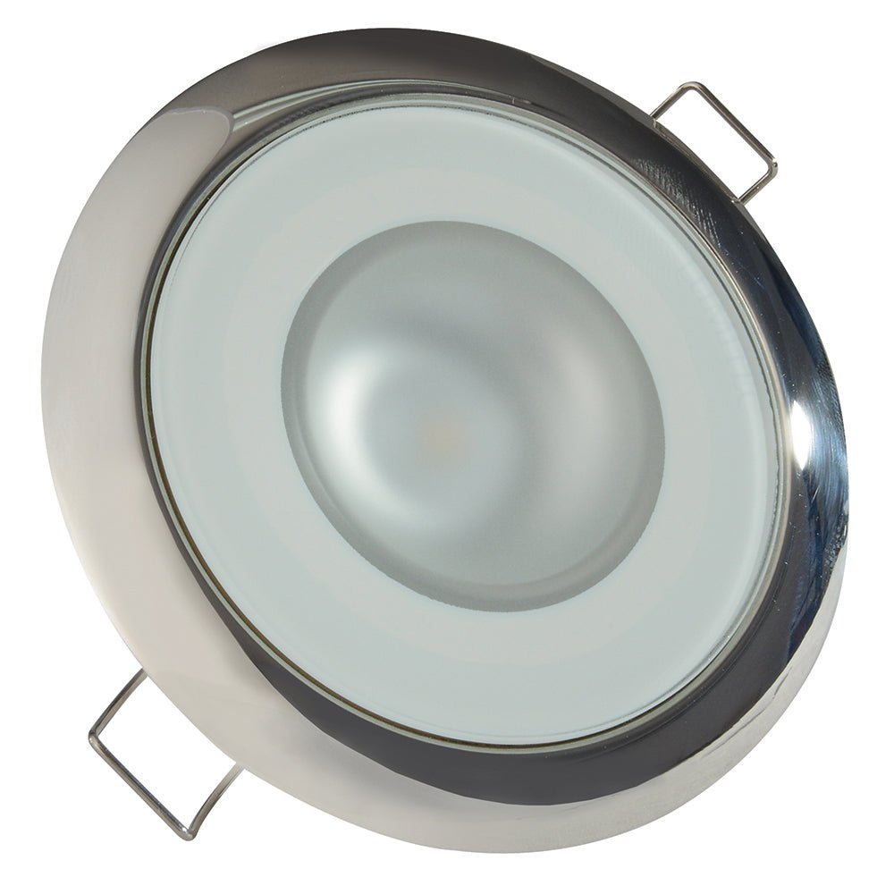 Lumitec Mirage - Flush Mount Down Light - Glass Finish/Polished SS Bezel - 2-Color White/Blue Dimming [113111] - Houseboatparts.com