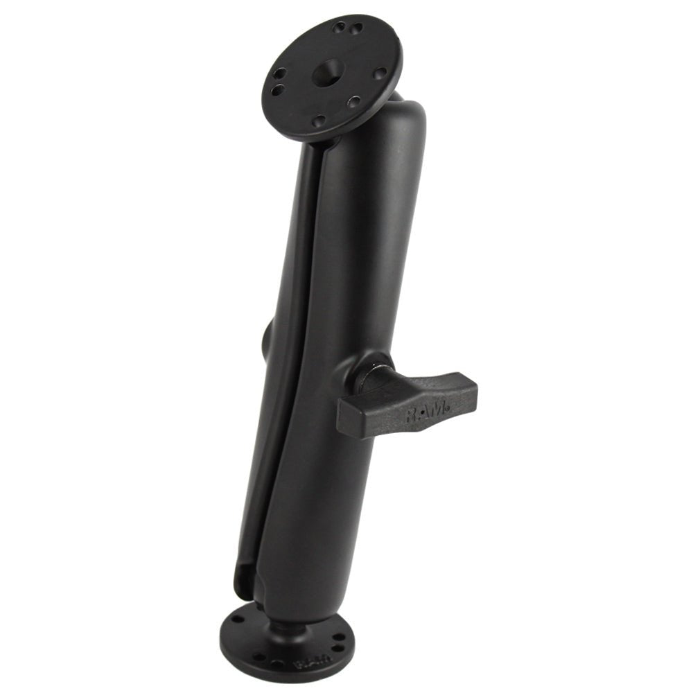 RAM Mount Ball Mount w/Long Double Socket Arm & 2-2.5" Round Bases w/AMPs Pattern [RAM-101U-D] - Houseboatparts.com