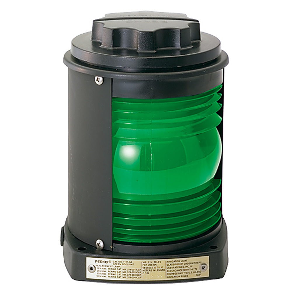 Perko Side Light - Black Plastic, Green Lens [1127GA0BLK] - Houseboatparts.com