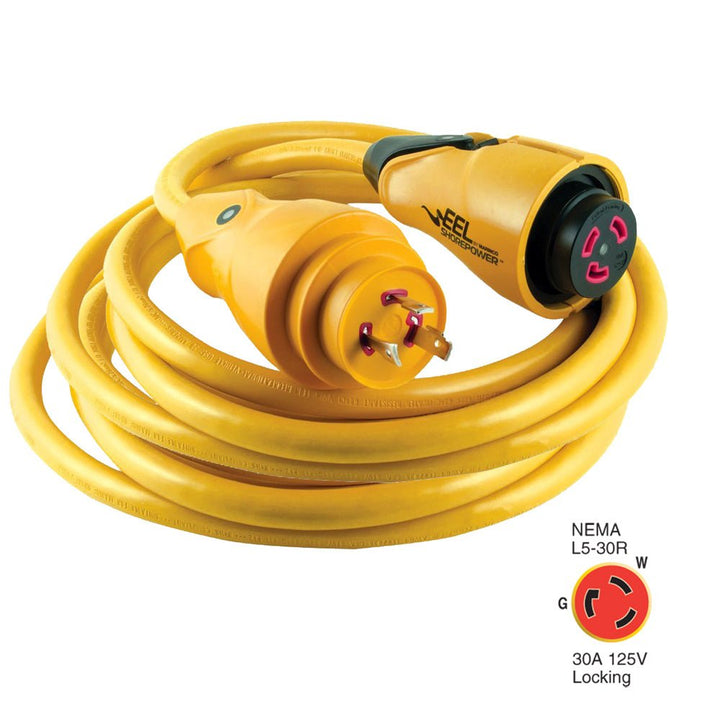 Marinco CS30-50 EEL 30A 125V Shore Power Cordset - 50' - Yellow [CS30-50] - Houseboatparts.com