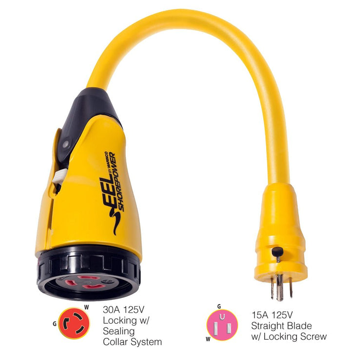 Marinco P15-30 EEL 30A-125V Female to 15A-125V Male Pigtail Adapter - Yellow [P15-30] - Houseboatparts.com