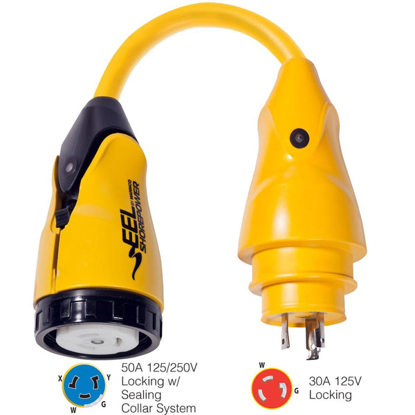 Marinco P30-504 EEL 50A-125/250V Female to 30A-125V Male Pigtail Adapter - Yellow [P30-504] - Houseboatparts.com