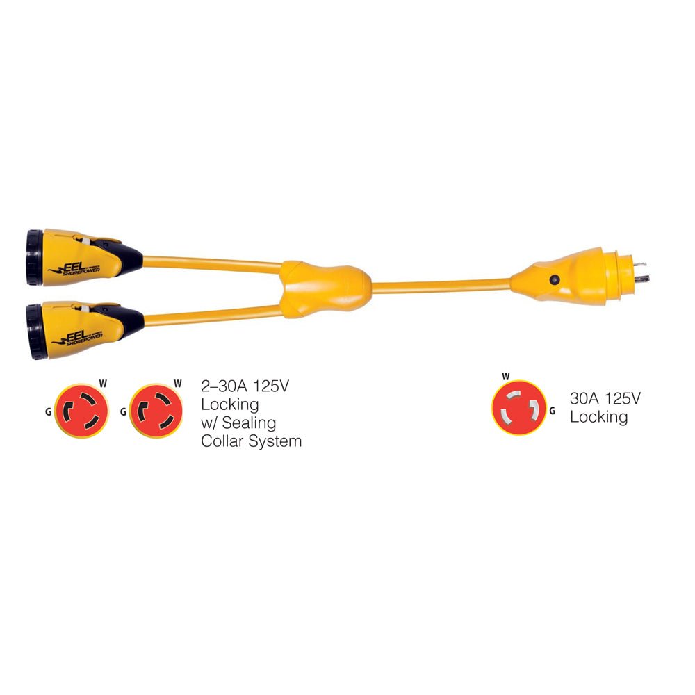 Marinco Y30-2-30 EEL (2)30A-125V Female to (1)30A-125V Male "Y" Adapter - Yellow [Y30-2-30] - Houseboatparts.com