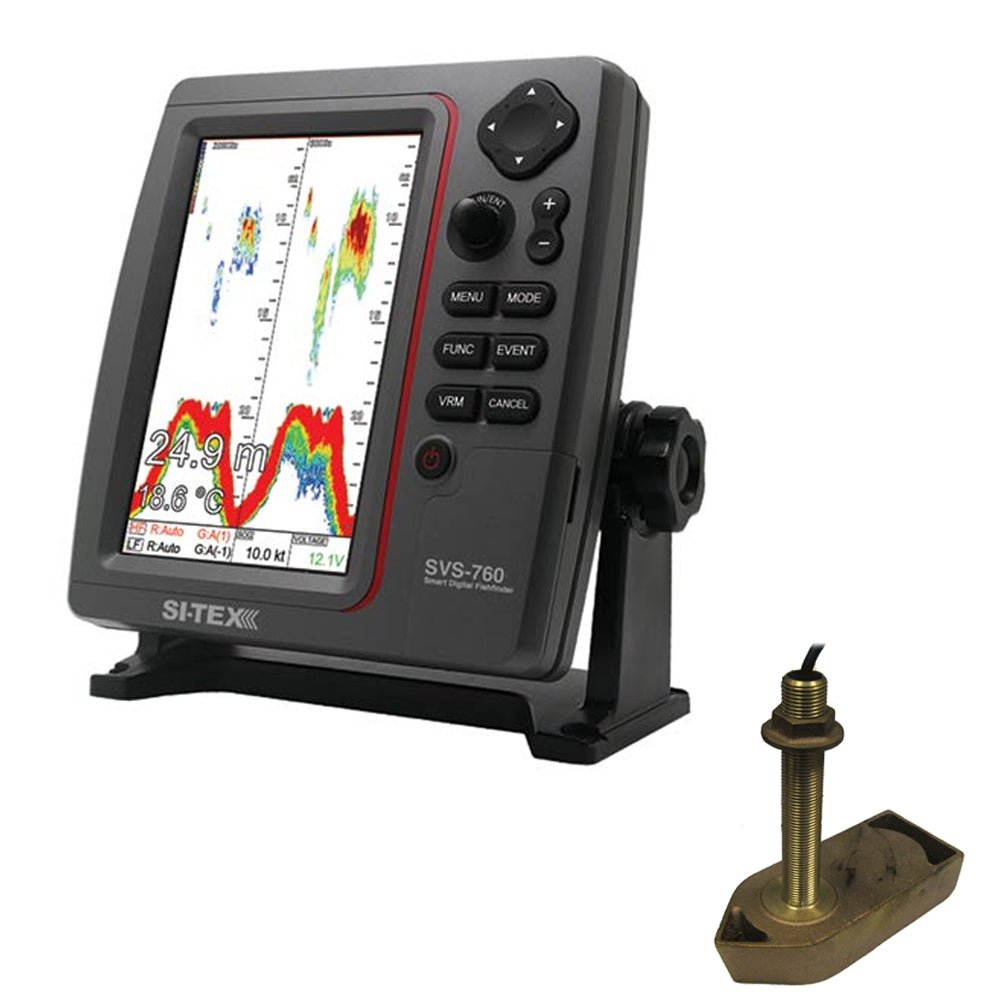 SI-TEX SVS-760 Dual Frequency Sounder 600W Kit w/Bronze Thru-Hull Temp Transducer - 307/50/200T-CX [SVS-760TH1] - Houseboatparts.com