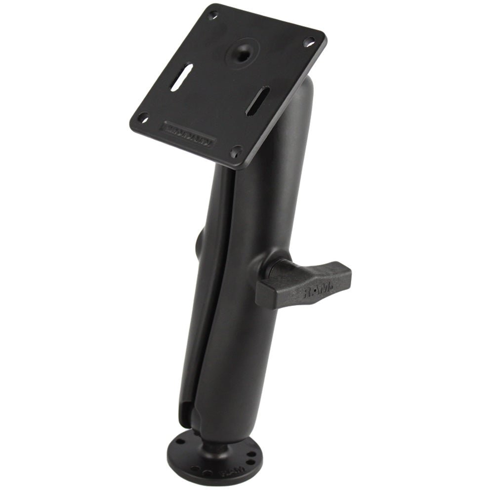 RAM Mount 1.5" Diameter Ball Mount w/Long Double Socket Arm, 2.5" Round Base &(AMPs) & 3.625" Square Base (VESA) [RAM-101U-D-2461] - Houseboatparts.com