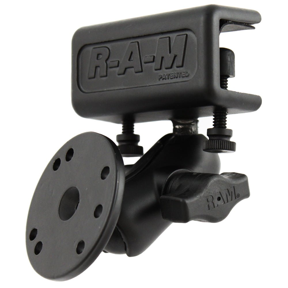 RAM Mount Glare Shield Clamp Mount w/Short Double Socket Arm & Round Base Adapter w/AMPs Hole Pattern [RAM-B-177-202U] - Houseboatparts.com
