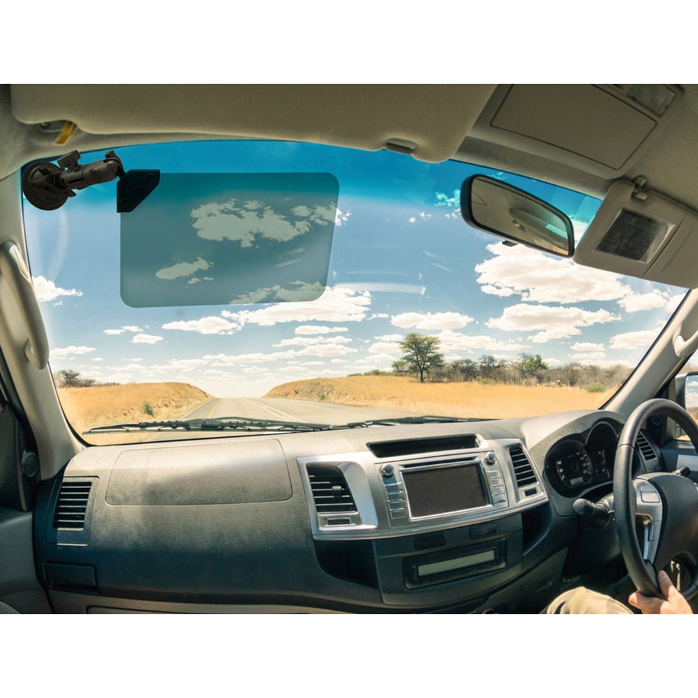 RAM Mount Suction Cup Mount w/Dark Green Sun Visor - 50% Tint [RAM - B - 166 - 326 - VIS - G1U] - Houseboatparts.com