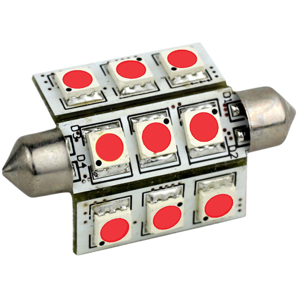 Lunasea Pointed Festoon 9 LED Light Bulb - 42mm - Red [LLB-189R-21-00] - Houseboatparts.com