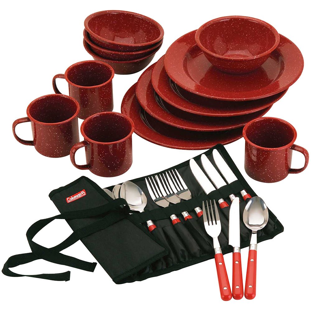 Coleman 24-Piece Speckled Enamelware Cook Set - Red [2000016407] - Houseboatparts.com