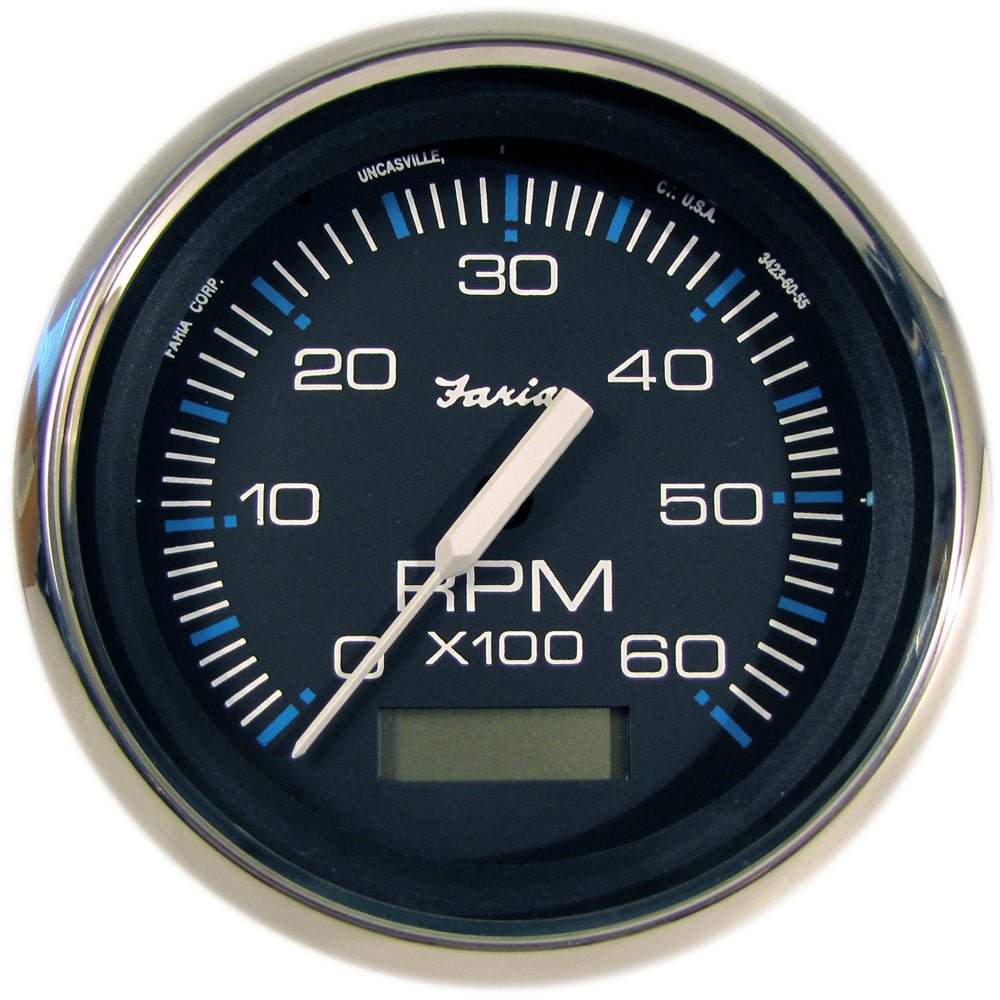 Faria Chesapeake Black 4" Tachometer w/Hourmeter - 6000 RPM (Gas) (Inboard) [33732] - Houseboatparts.com