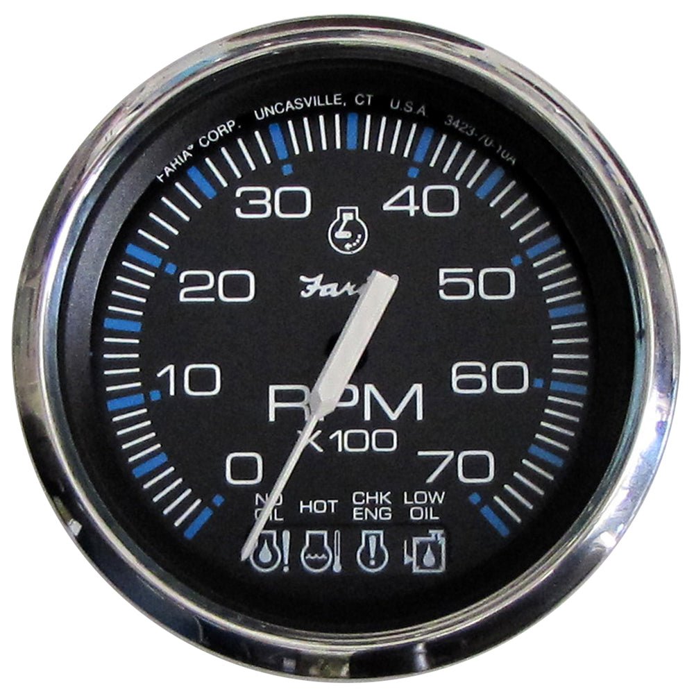 Faria Chesapeake Black SS 4" Tachometer w/Systemcheck Indicator - 7000 RPM (Gas) f/ Johnson / Evinrude Outboard) [33750] - Houseboatparts.com