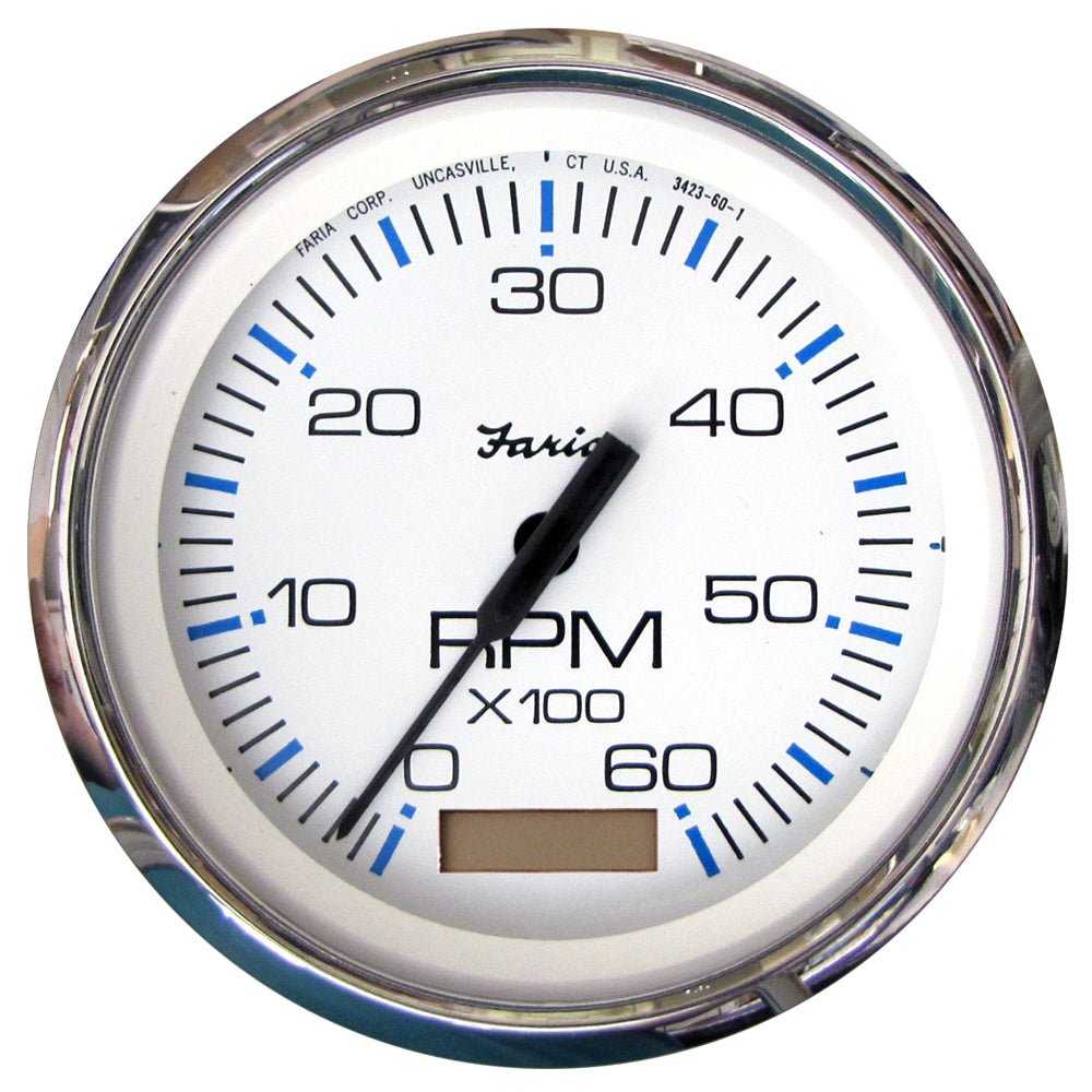 Faria Chesapeake White SS 4" Tachometer w/Hourmeter - 6000 RPM (Gas)(Inboard) [33832] - Houseboatparts.com