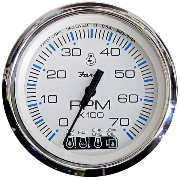 Faria Chesapeake White SS 4" Tachometer w/Systemcheck Indicator - 7000 RPM (Gas) (Johnson/Evinrude Outboard) [33850] - Houseboatparts.com