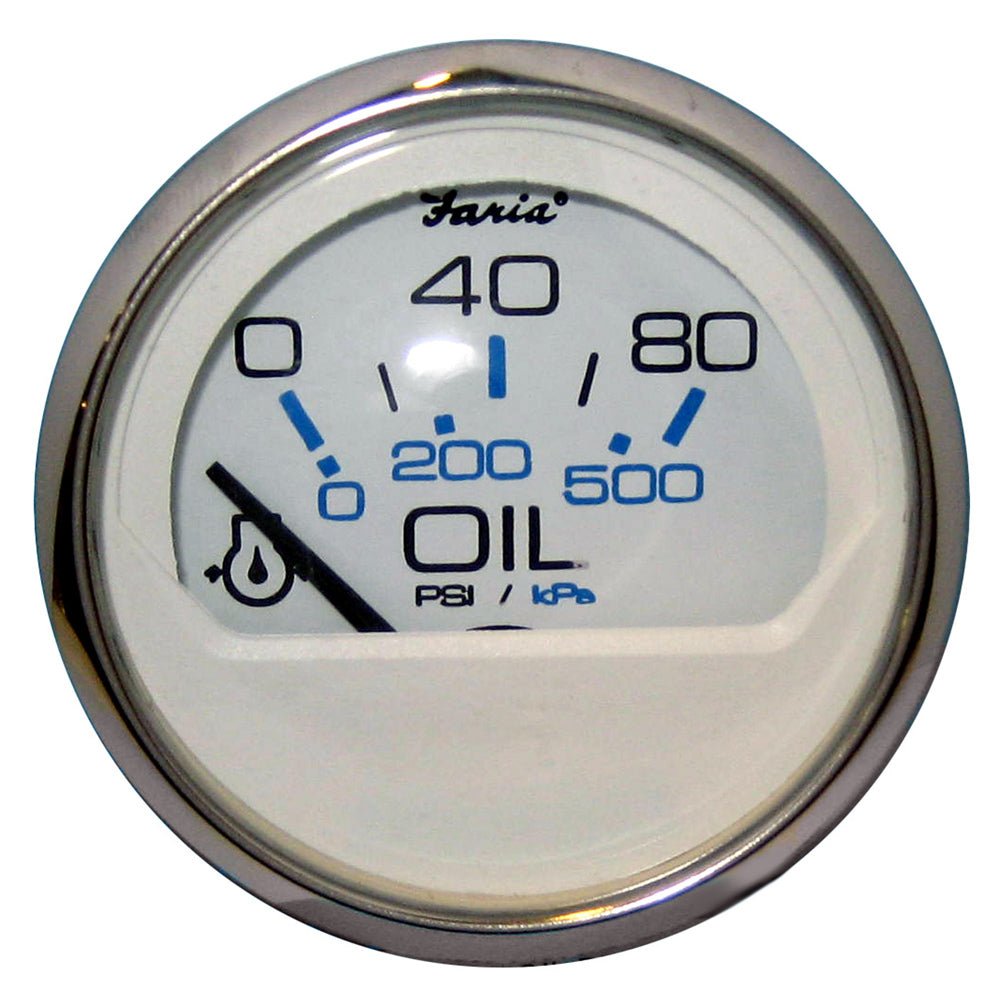 Faria Chesapeake White SS 2" Oil Pressure Gauge (80 PSI) [13802] - Houseboatparts.com