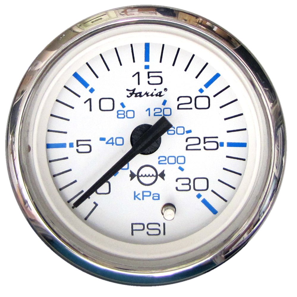 Faria Chesapeake White SS 2" Water Pressure Gauge (30 PSI) [13812] - Houseboatparts.com