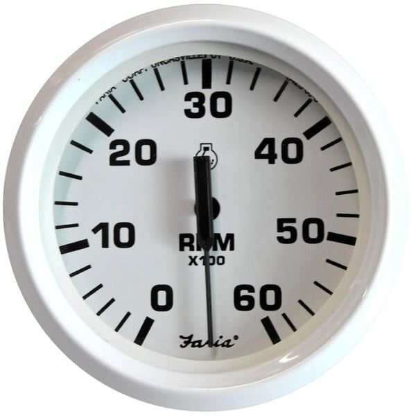 Faria Dress White 4" Tachometer - 6000 RPM (Gas) (Inboard I/O) [33103] - Houseboatparts.com