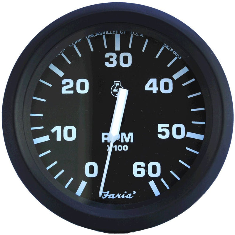Faria Euro Black 4" Tachometer - 6,000 RPM (Gas - Inboard & I/O) [32804] - Houseboatparts.com