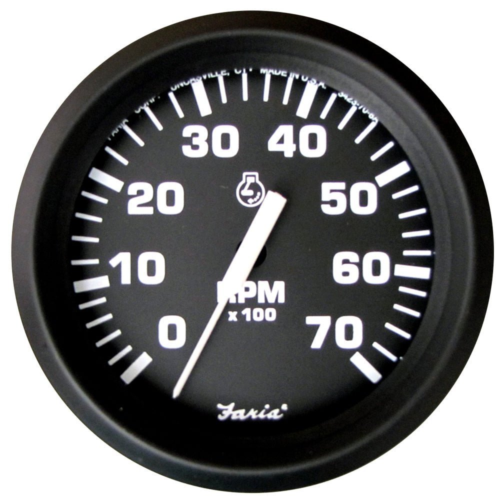 Faria Euro Black 4" Tachometer - 7,000 RPM (Gas - All Outboard) [32805] - Houseboatparts.com