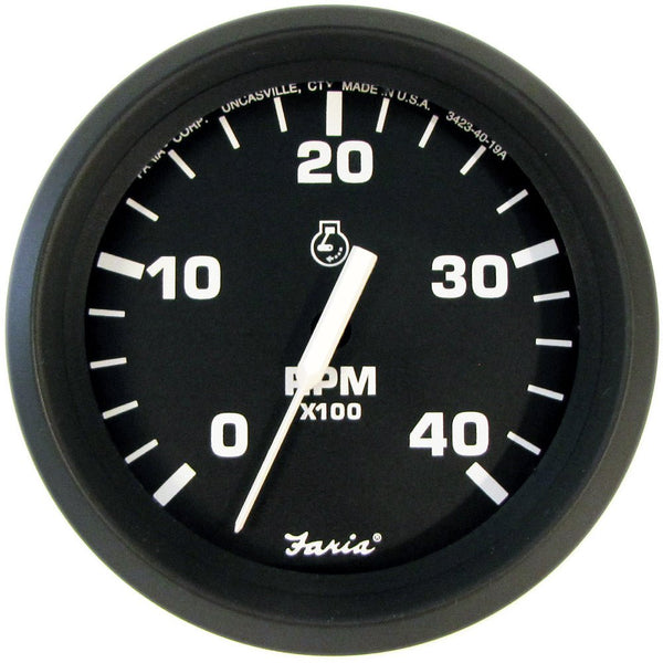 Faria Euro Black 4" Tachometer - 4000 RPM (Diesel) (Mechanical Takeoff) [32842] - Houseboatparts.com