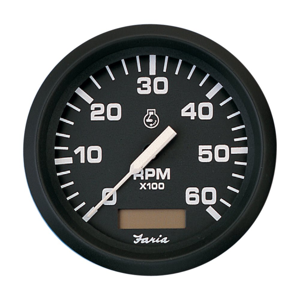 Faria Euro Black 4" Tachometer w/Hourmeter - 6,000 RPM (Gas - Inboard) [32832] - Houseboatparts.com