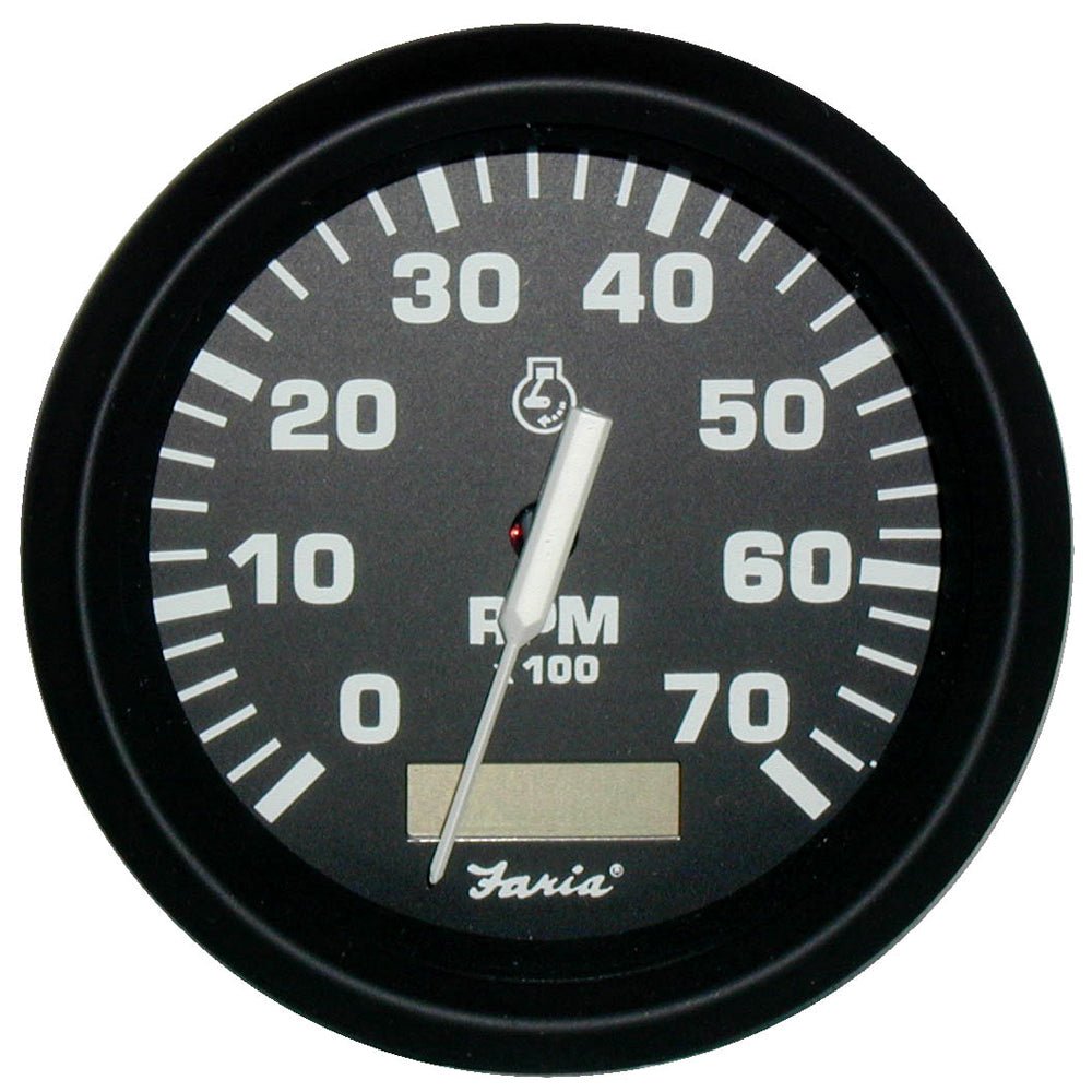 Faria Euro Black 4" Tachometer w/Hourmeter - 7,000 RPM (Gas - Outboard) [32840] - Houseboatparts.com