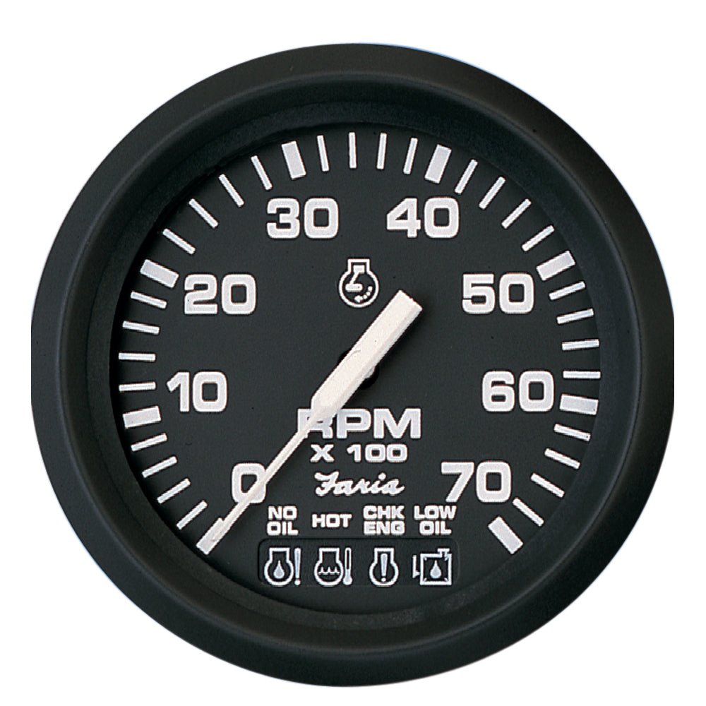 Faria Euro Black 4" Tachometer w/Systemcheck 7000 RPM (Gas) f/ Johnson / Evinrude Outboard) [32850] - Houseboatparts.com