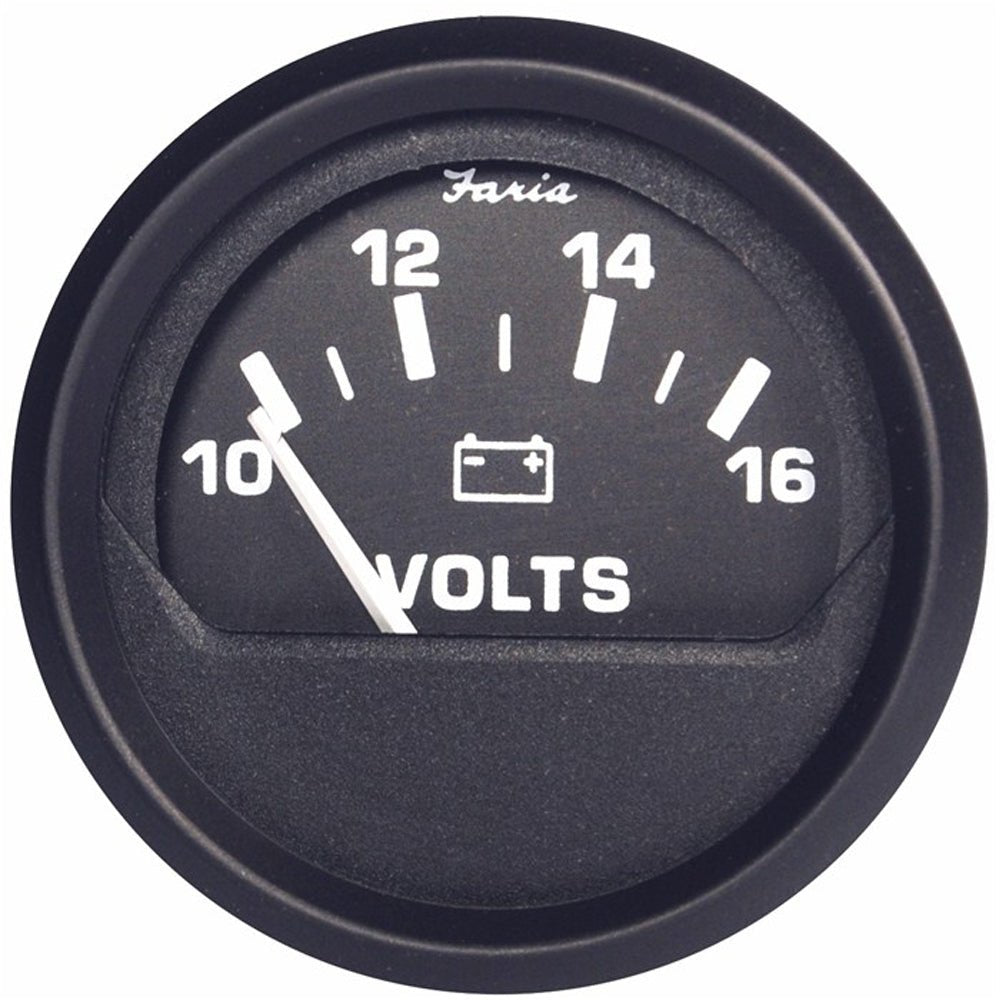 Faria Euro Black 2" Voltmeter (10-16 V) [12821] - Houseboatparts.com