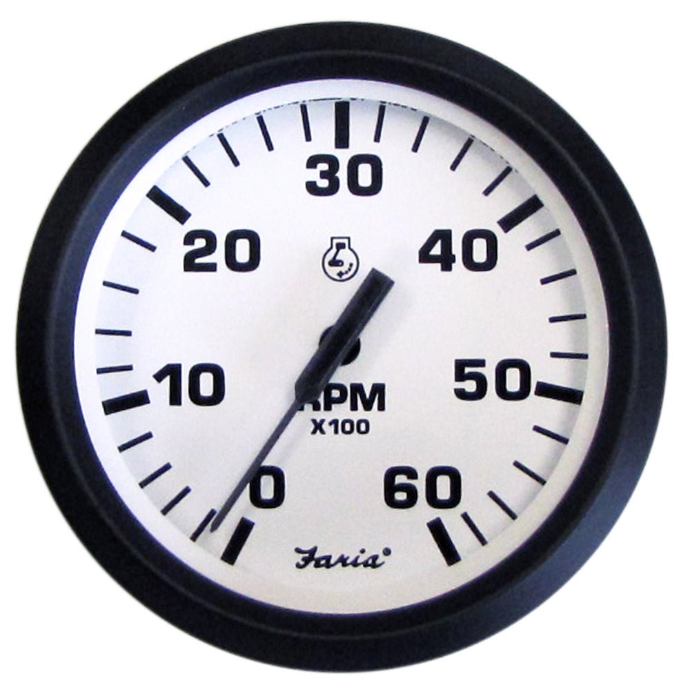 Faria Euro White 4" Tachometer - 6000 RPM (Gas) (Inboard I/O) [32904] - Houseboatparts.com