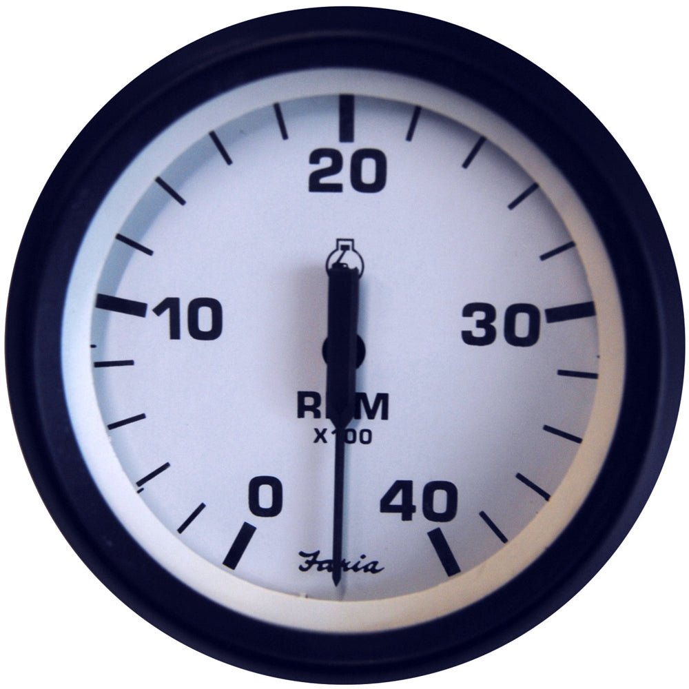 Faria Euro White 4" Tachometer 4000 RPM (Diesel) (Mechanical Takeoff Var Ratio Alt) [32942] - Houseboatparts.com