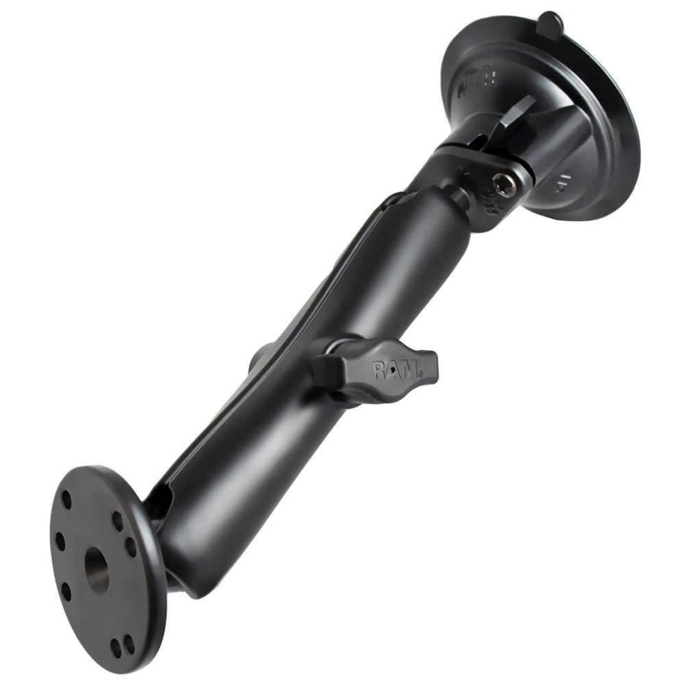 RAM Mount Twist Lock Suction Cup Mount w/Long Double Socket Arm & 2.5" Round Base - AMPS Hole Pattern (9" Length) [RAM-B-166-C-202U] - Houseboatparts.com
