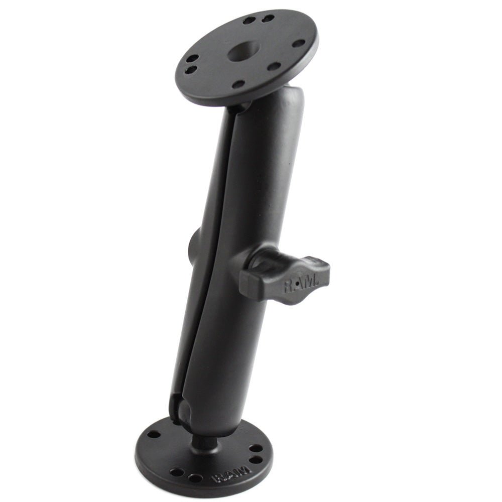 RAM Mount 1" Diameter Ball Mount w/Long Double Socket Arm & 2/2.5" Round Bases - AMPS Hole Pattern (7-5/16" Length) [RAM-B-101U-C] - Houseboatparts.com